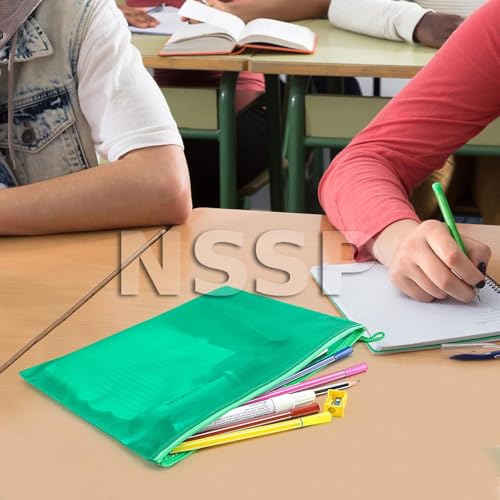 Image of Zipper Pouch Waterproof Plastic Pouches for Travel, Document and Cosmetics | Transparent Mesh Zipper Pouches for Stationary (Pack of 5, A3, A4 and Cheque Size Combo)