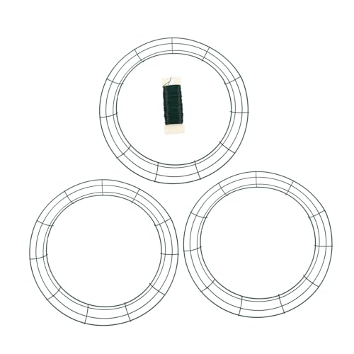 ULTECHNOVO 3pcs Green Wire Wreath Rings for DIY Floral Crafts Sturdy Frame with Wire for Holiday Decorations and Wreath Making