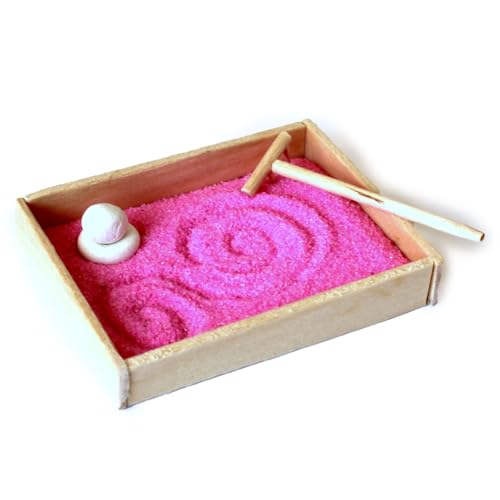 Zen Garden Miniature Japanese Meditation Sand Tray Kit. Dollhouse Handmade BJD doll (Pink)