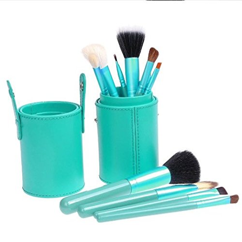 D-Foxes Professional Makeup Brush Set of 12 Pcs Brush Brushes Kit/ Makeup Tool Cosmetic Brush Leather Cup Holder Case Kit (Light Green)