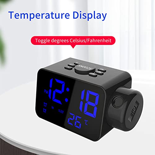 yeacher Despertador LED Relógio de projeção digital com rádio FM Modo Snooze Display de temperatura