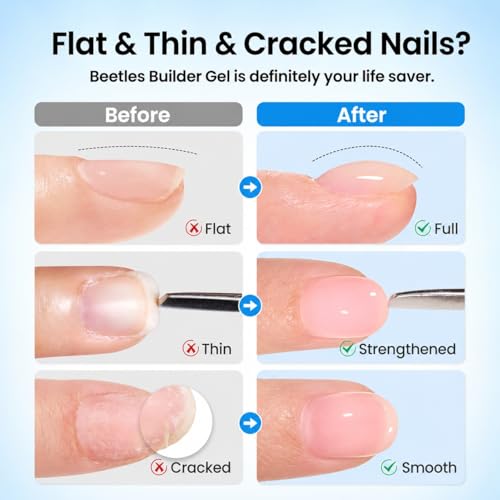 Image of Beetles 3Pcs 15ml Builder Nail Gel with No Wipe Top Coat and Base Coat Kit for Gel Polish Shine Finish & Long Lasting Nail Protection UV /LED Lamp Needed Gift for Women