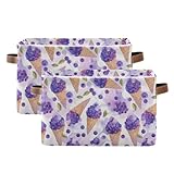 Pfrewn Storage Baskets 2 Pcs Blueberry Ice Cream Cones (1) Collapsible Rectangular Storage Boxes Organizer Shelf Basket Book Storage Bin for Nursery