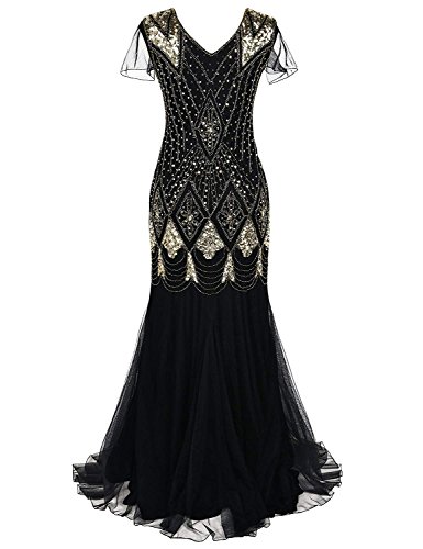 Image of Women Evening Dress 1920s Flapper Cocktail Mermaid Plus Size Formal Gown with Long Gloves