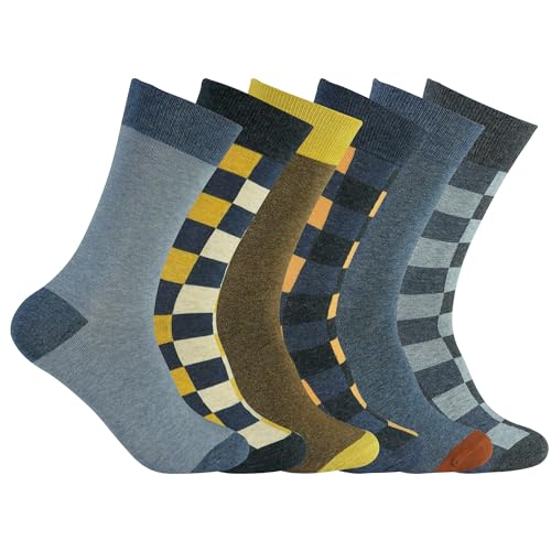 Fandecie Men's Dress Socks,6 Pairs,Cotton Crew Socks,Breathable and sweat-absorbing for Shoe Size 9-13, 6 Pairs Checkered, 9-13