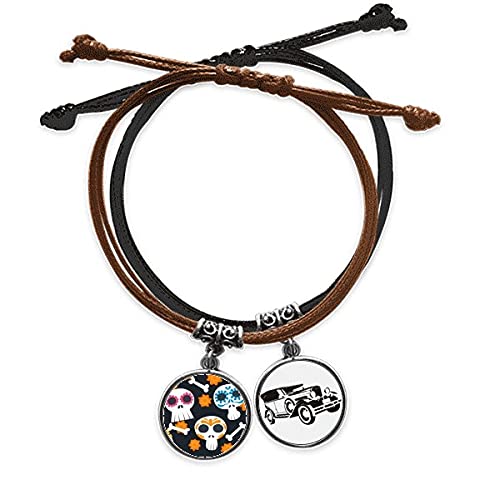 Les os du crâne bracelet Fleur du Mexique en cuir de haute qualité