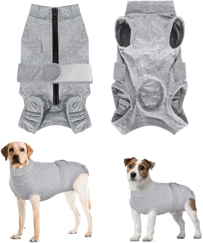 Eyein Dog Surgery Recovery Suit, Female Male Dog Surgical Bodysuit Abdominal Wounds Protector, Stop Licking Spay Shirt After Surgery Onesie with Zipper, Pet Cone E-Collar Alternative(M)
