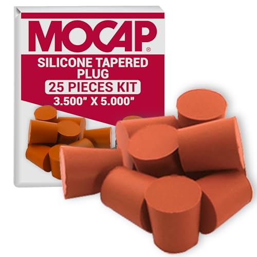 MOCAP Silicone Tapered Plug – Orange Rubber Stopper for Round Holes, Non-Stick Silicone Plug Kit, Rubber Plugs for Holes Assorted Sizes for Industrial & Automotive Use - (3.500-5.000