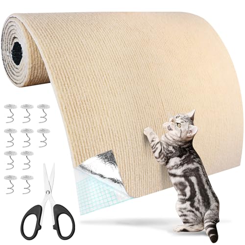 Tiragraffi Divano Autoadesivo 200cm×40cm Tappeto Tiragraffi per Gatti Protezione Divano Graffi Antigraffio Gatto Proteggi Divano Gatti Graffi per Tappeti Divani Mobili Murale (Khaki)