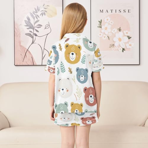 senya Pajama Sets Silky Button Down Nightwear Sleepwear Size 5-14 Years Cute Blue Yellow Bear4