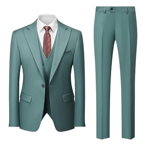 Men Solid Color Wedding 3 Piece Party Business Casual Slim Blazers Vest Pants Set