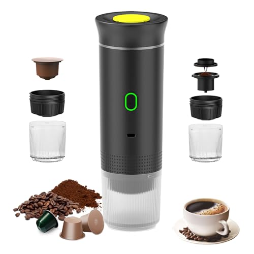 Umisu Tragbare 3-in-1 Espressomaschine Elektrisch, Kapselmaschine und gemahlener Kaffee, Espressomaschine, elektrisch, schnelles Aufheizen, für Büro, Reisen, Camping, Haus (schwarz)