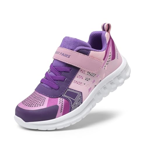DREAM PAIRS Girls Boys Shoes Kids Tennis EZ-Ons Quicksteps School Sneakers Breathable Running Athletic Shoes,Size 4 Big Kid,Pink/Purple,KD18002-1