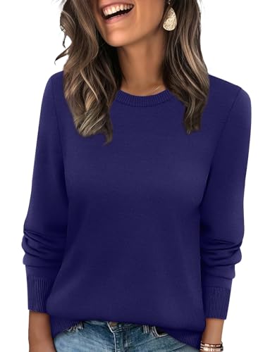 WIHOLL Fall Sweaters for Women Trendy Womens Tops Casual Long Sleeve Shirts Crewneck School Outfits for Teachers Fashion Maternity Clothes Winter Clothing Blue L