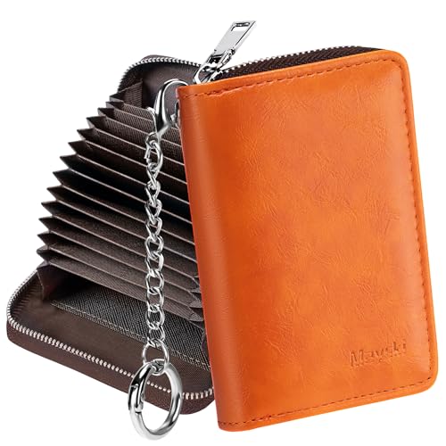 Image of Mayski Credit Card Holder, Zipper Credit Card Wallet for Women, Small Accordion Card Cases Holder, KeyChain Wallet, Business Card Holder, Brown