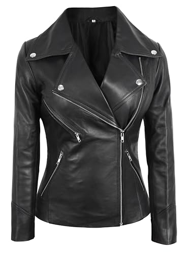 Black Leather Jacket Women - Motorcycle Real Lambskin Lightweight Biker Style Leather Jacket Women