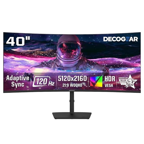 Image of Deco Gear 40 inch Curved 5K2K Nano IPS Monitor, 5120x2160 UltraWide 21:9 Display, 120Hz, 99% DCI-P3, HDR, Adaptive Sync, 65W USB-C PD, 2500R, HDMI Display Port