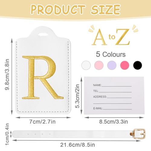 Image of Personalized Initial Luggage Tags for Suitcases, Cute PU Leather Embroidered Letter Travel Luggage Tags, Suitcase Identifier Name Baggage Tag, Bag Tags for Men Women Kids Luggage Handbags(White R)