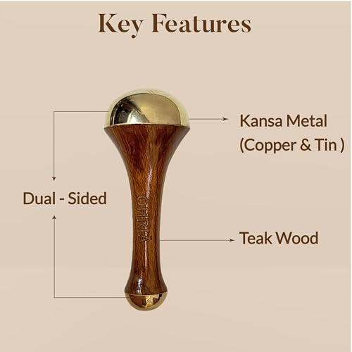 Image of Ohria Ayurveda 2-in-1 Kansa Face & Head Massage Wand with Teakwood Handle | Natural Facial Lift Tool for Firming, De-Puffing, Acne Balance & Relaxation | All Skin Types