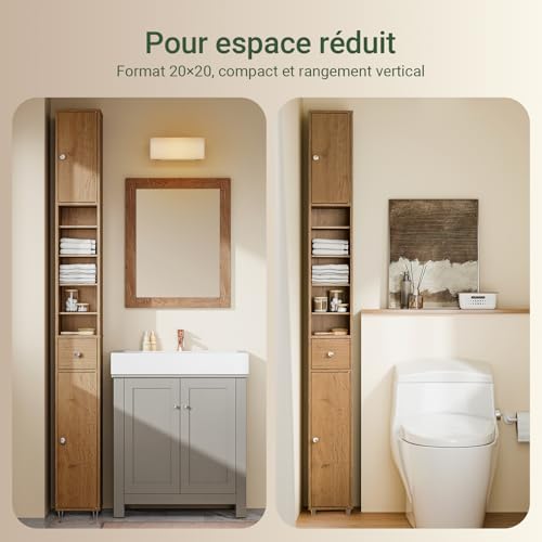 SoBuy Meuble Salle de Bain Étroite Gain de Place Couleur Noyer 20x20x180 cm – vue 9