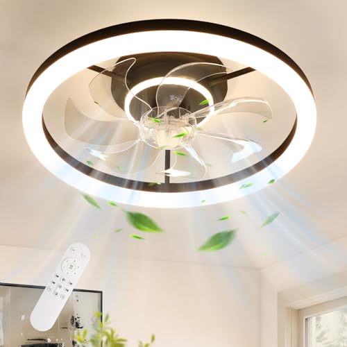 Mckalen Ventilador de Techo con Luz LED 50CM, Lámpara Ventilador Techo con Control Remoto, 3000-6500K, Motor Silencioso con 6 Velocidades Reversibles, Temporizador, Luz Ventilador Techo, Negro