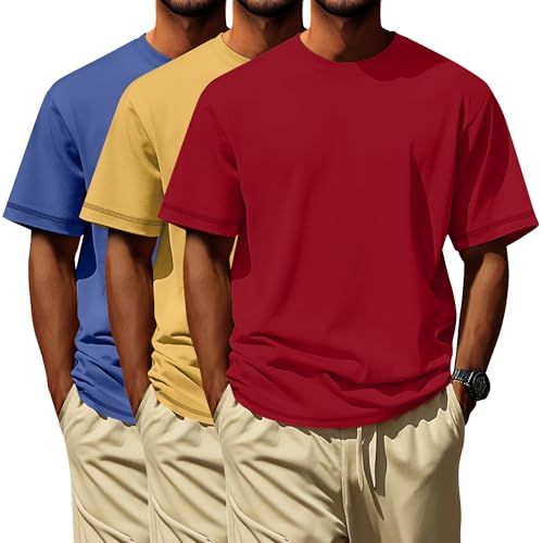 Image of Neer 3 Pack Big and Tall T-Shirts for Men L-7xl Tops | Large Casual Stretch Workout Tees, Short Sleeve Crewneck Oversized Shirts, Classic Summer Outfits, Comfy Basic Loose Clothes