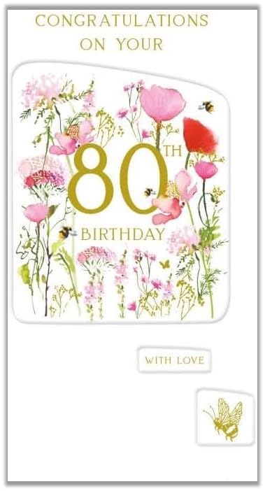 Biglietto Di Auguri Nigel Quiney Per 80° Compleanno Donna | Con Cesto Floreale E Finitura Glitterata | NQ-HS258