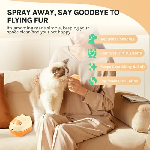 Image of Cat Steam Brush for Easy Grooming - Dual-Head Petting & Shedding Tool with Spray Feature | Skin-Friendly & Massage Function | The Stylish Shedding Solution for Cat Lovers