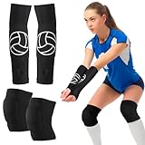 Hungdao 1 Set Volleyball Knee Pad and Arm Sleeve Volleyball Accessories Stuff Forearm Elbow Sleeve Wrist Guard with Protection Pad and Thumb Hole for Women Men Adult(Classic)