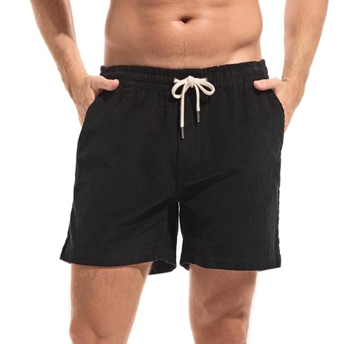 Image of Amy Coulee Mens 5.5 Inch Casual Cotton Corduroy Shorts(Black, L)
