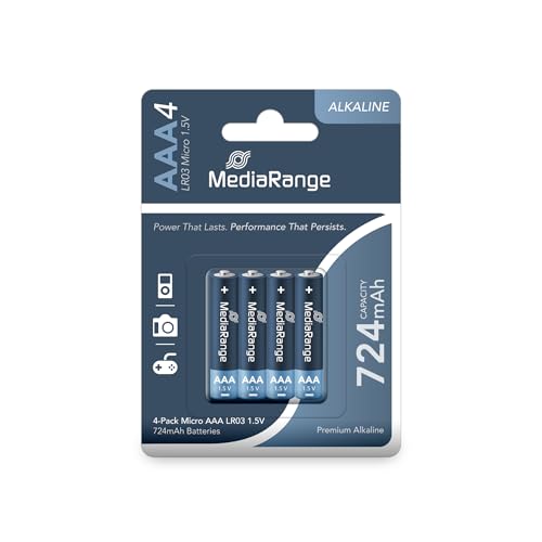 MediaRange MRBAT101 Batteries micro premium L03 4 pièces Type de batterie Alkaline 1, 5 Volt AAA bleu et blanc