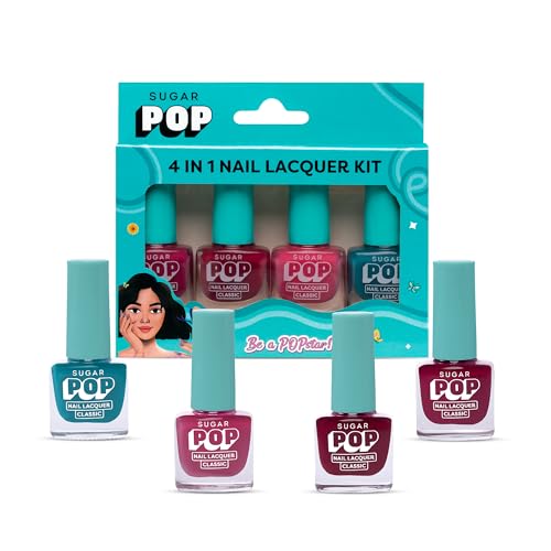 SUGAR POP 4 in 1 Nail Lacquer Kit | Chip-resistant formula & Glossy Flinsh | Nail Polish Set – 03 Radiant Rainbow