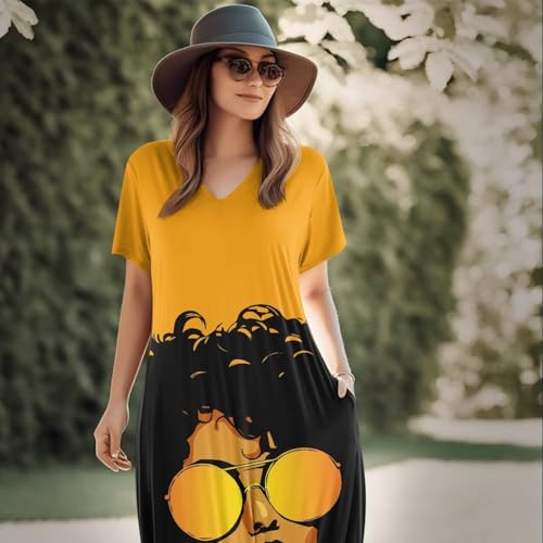 Summer Women's Dress Street Fashion African American Culture V-Neck Short Sleeve Long Dress3