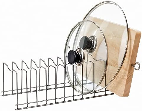SANNO Pot Lid Holder Organizer Pot Lid Rack Holder Suitable for Bakeware Dish Plate, Cutting Boards, Pots & Pans, Serving Trays, Reusable Containers in Cabinet Pantry