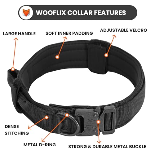 Image of WOOFLIX Metal Dog Collar For Training And Walks | Nylon Collar With Tactical Metal Buckle And D-Ring For Medium And Large Dogs | Dog Collar For Medium And Large Dogs (Extra Large, Black, 25 Cm X 5 Cm)
