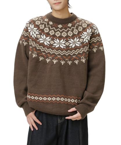POHADON 2026 Vintage Knitted Sweater for Men Y2k Vintage Aesthetic Chunky Grunge Grandpa Pullover Fall Winter Trendy Clothes (Brown Large)