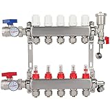 Inccala Radiant Floor Manifold Set 5 Loop Manifold Kit Stainless Steele 1/2" PEX Tubing for Hydronic Radiant Floor Heating