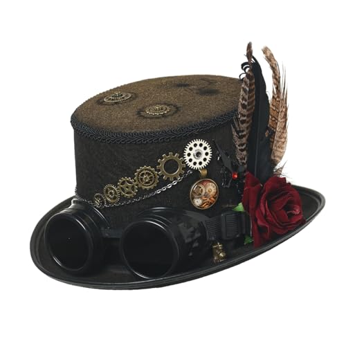COSDREAMER Womens Men Steampunk Top Hats Victorian Veil Feather Hat Halloween Hats