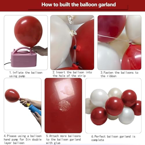 Image of Red White Balloon Garland Double Stuffed Dark Red Pearl White Balloon Arch Kit Burgundy Balloons for Birthday Wedding Bridal Shower Engagement Graduation Party Decor
