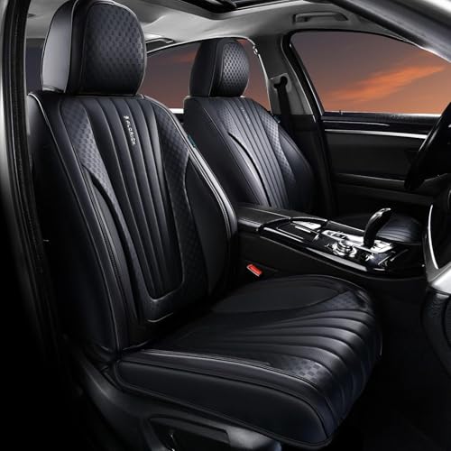 Image of FLORICH Car Seat Covers, Black Leather Car Seat Covers Front Seats, Premium Leatherette Car Seat Cushion for Cars, Automotive Seat Protectors Universal Fit for Most Sedans Cars SUV Trucks
