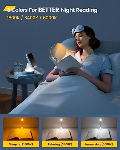 Glocusent Willow Book Light For Reading In Bed, 10Led Bright Reading Light, 3 Colors & 3 Brightness, Rechargeable ,Lasts For 80Hr, Lightweight Clip On Book Light, Perfect For Book Lovers #TOP2