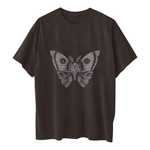 Wukreran Big T Shirts for Women Graphic Tees for Women Vingate Funny Skeleton Print Tunic Tops Oversize Drop Shoulder Short Sleeve Summer T Shirt Vintage Graphic Tees - Thumbnail 5