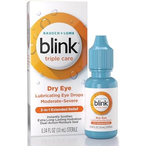 Blink Eye Drops for Dry Eyes, Triple Care Lubricant Eye Drops, Instantly Soothing, Moisturizing & Extra Long-Lasting Hydrating Eye Care for Moderate to Severe Dry Eye Symptom Relief, 0.34 fl oz Cover