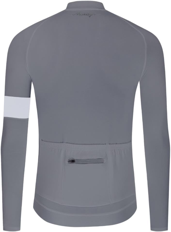MOXILYN Winter Men's Cycling Jerseys Long Sleeve Thermal Fleece Cold Weather Cycling Jackets Warm Bike Tops Zipper Pocket Gray