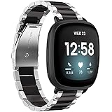 Armbänder Kompatibel mit Fitbit Versa 3/Versa 4/Fitbit Sense/Sense 2 Armband Metall Band Edelstahl Ersatz Uhrenarmband (Silber/Schwarz)