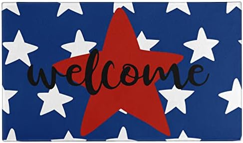 4th of July Door Mat,American Flag Star Indoor Outdoor Non-Slip Patriotic Summer Doormat,Entryway Front Porch Fourth of July Independence Day Welcome Door Mats for Entrance Decor 30" x 17"