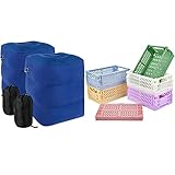 2PK Inflatable Travel Foot Rest Pillow, Toddler & Kids Airplane Bed, Adjustable Height Leg Pillows, 6 Pack Mini Plastic Storage Basket for Shelves Organizing, Small Basket Folding Plastic Crate