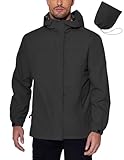COOFANDY Men's Packable Rain Jacket Lightweight Waterproof Rain Shell Jacket With Hood For Golf Cycling Windbreaker Black XL