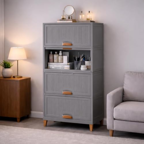 Image of mechdel Cupboard Rack for Clothes Plastic Cabinet for Storages Foldable Wardrobe for Clothes Plastic Cloth Rack for Storages Clothe Storage (Cupboard Rack-1 Door - Grey, 1PCS)