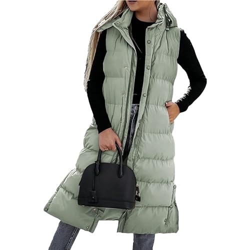 Gilet bouffant à capuche doté d'une fermeture éclair et boutons veste longue